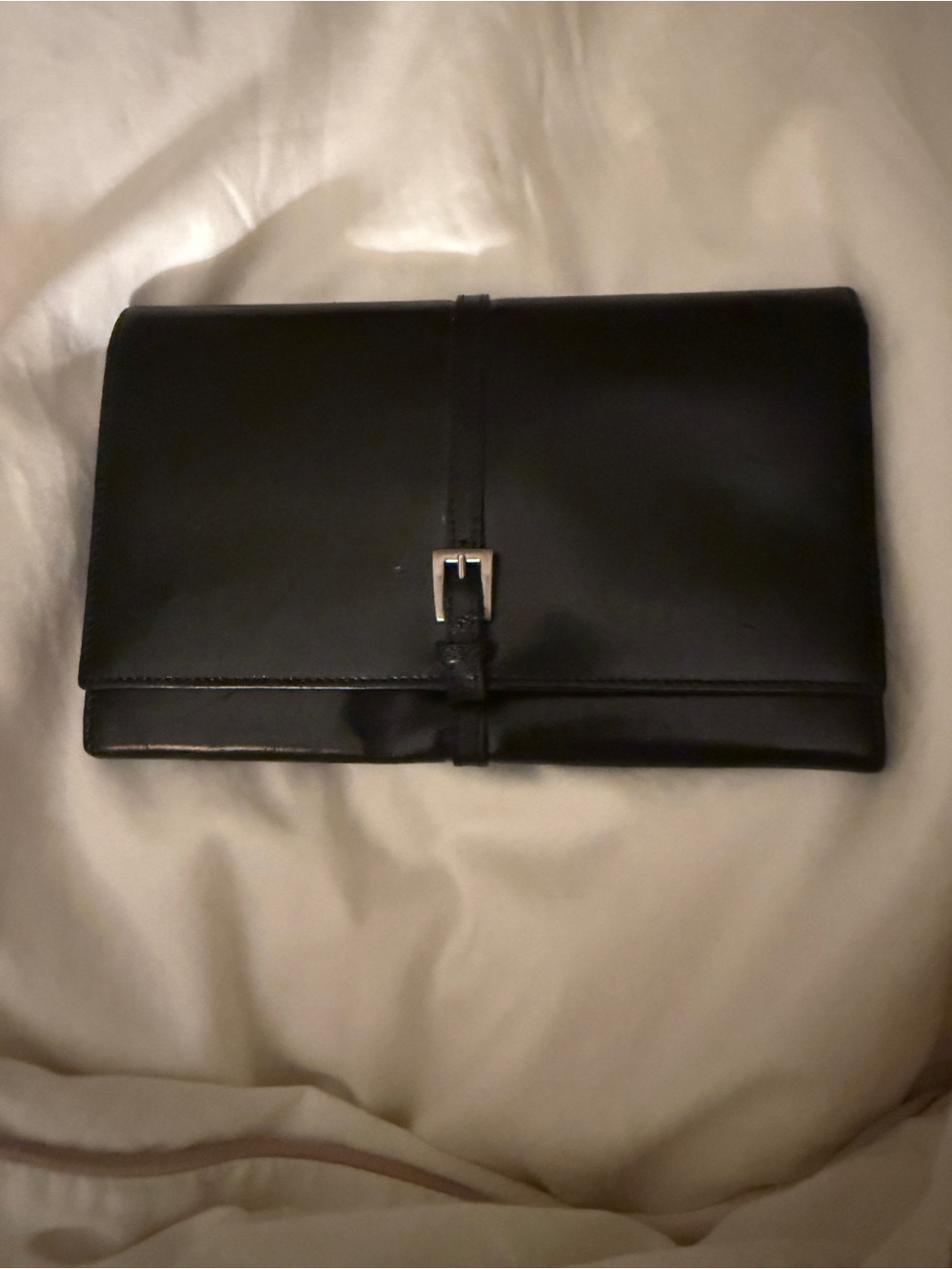 Prada Black Leather Foldover Wallet with Buckle Strap